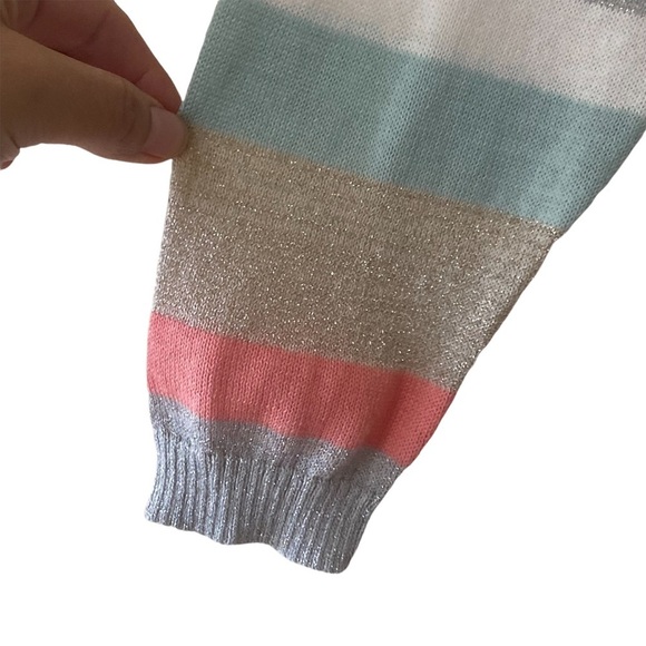 LOFT‎ Linen Blend Shimmer Striped Crewneck Sweater - Picture 4 of 8